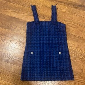 ZARA TWEED BLUE OVERALL JUMPER DIAMOND JEWEL DRESS SZ XS